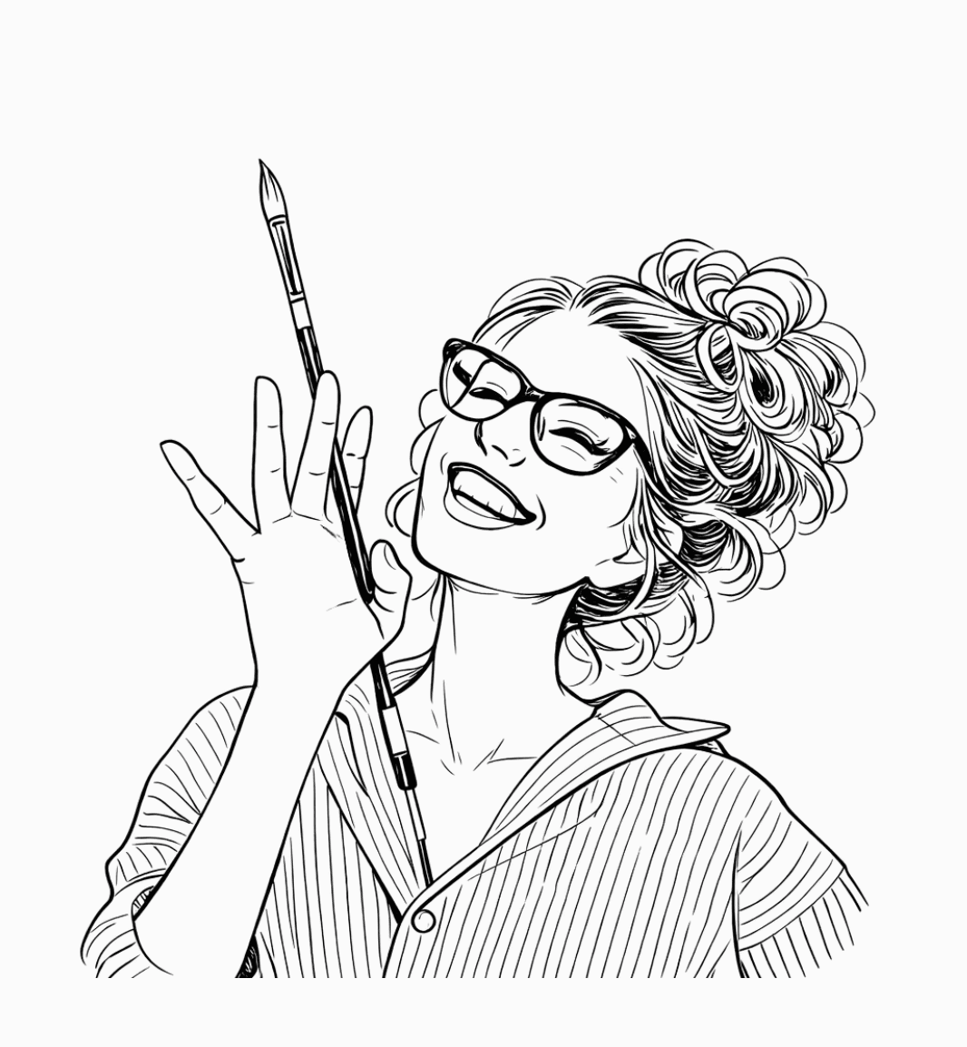 Self-portrait illustration of Natalie Spinelli holding a paintbrush
