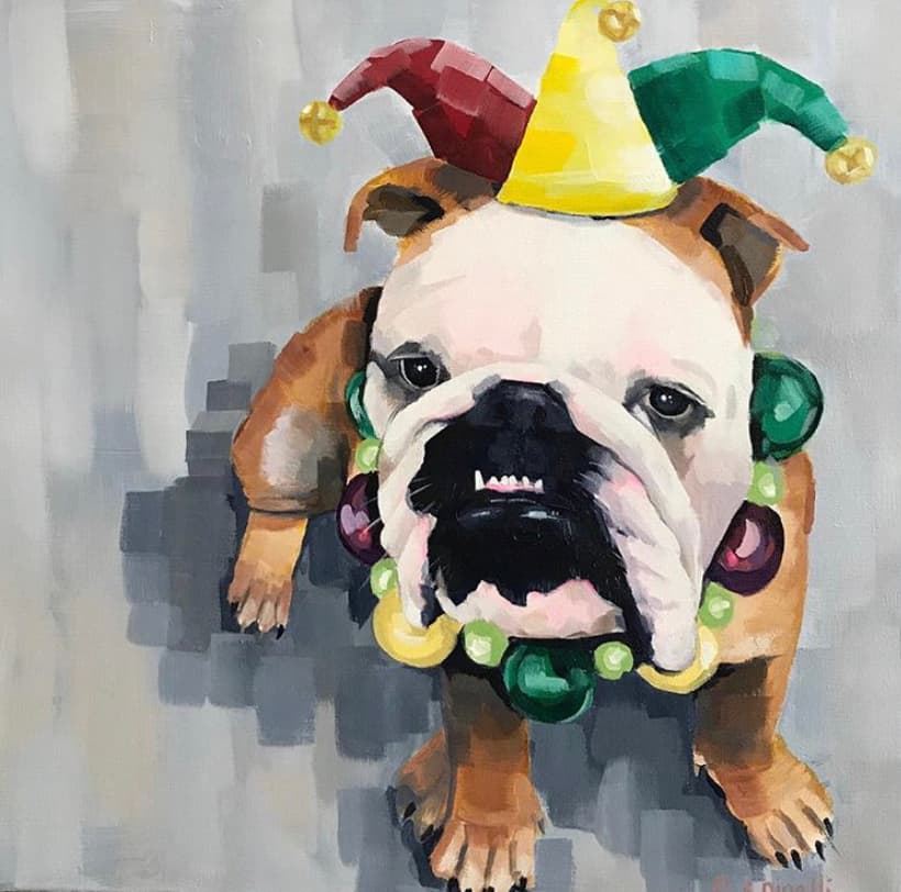 Marti Gras Chunk — acrylic pet portrait by Natalie Spinelli