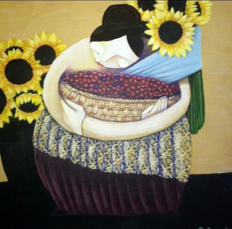 Mrs. Sunflower — mixed media by Natalie Spinelli