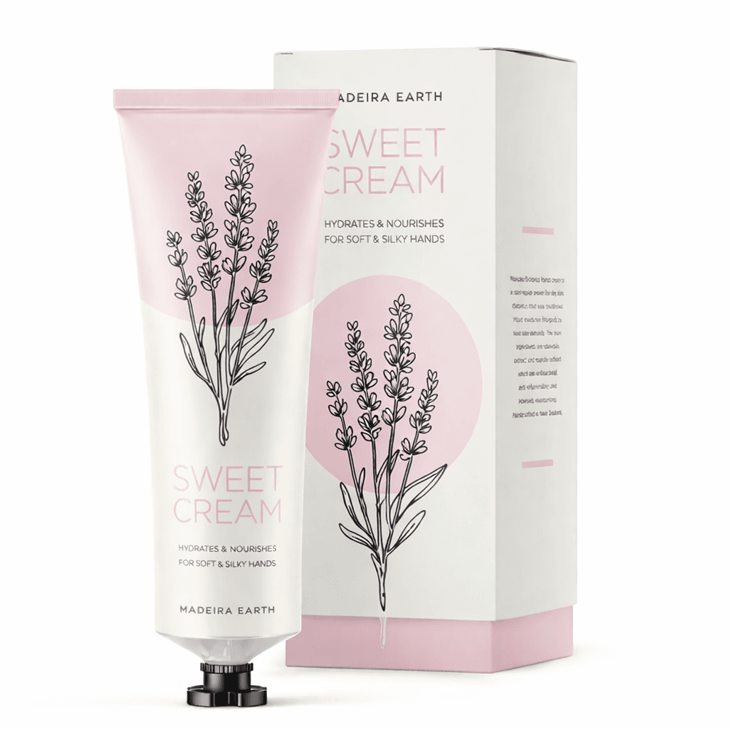 Sweet Cream — packaging design by Natalie Spinelli for Madeira Earth hand cream
