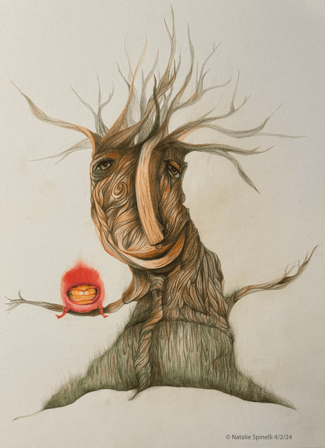 Tree & Bird Color Study — colored pencil drawing by Natalie Spinelli